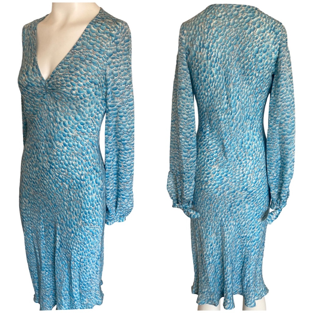 Diane Von Furstenberg Blue Silk Bubble Print Dress Sz 6 - Picture 2 of 6